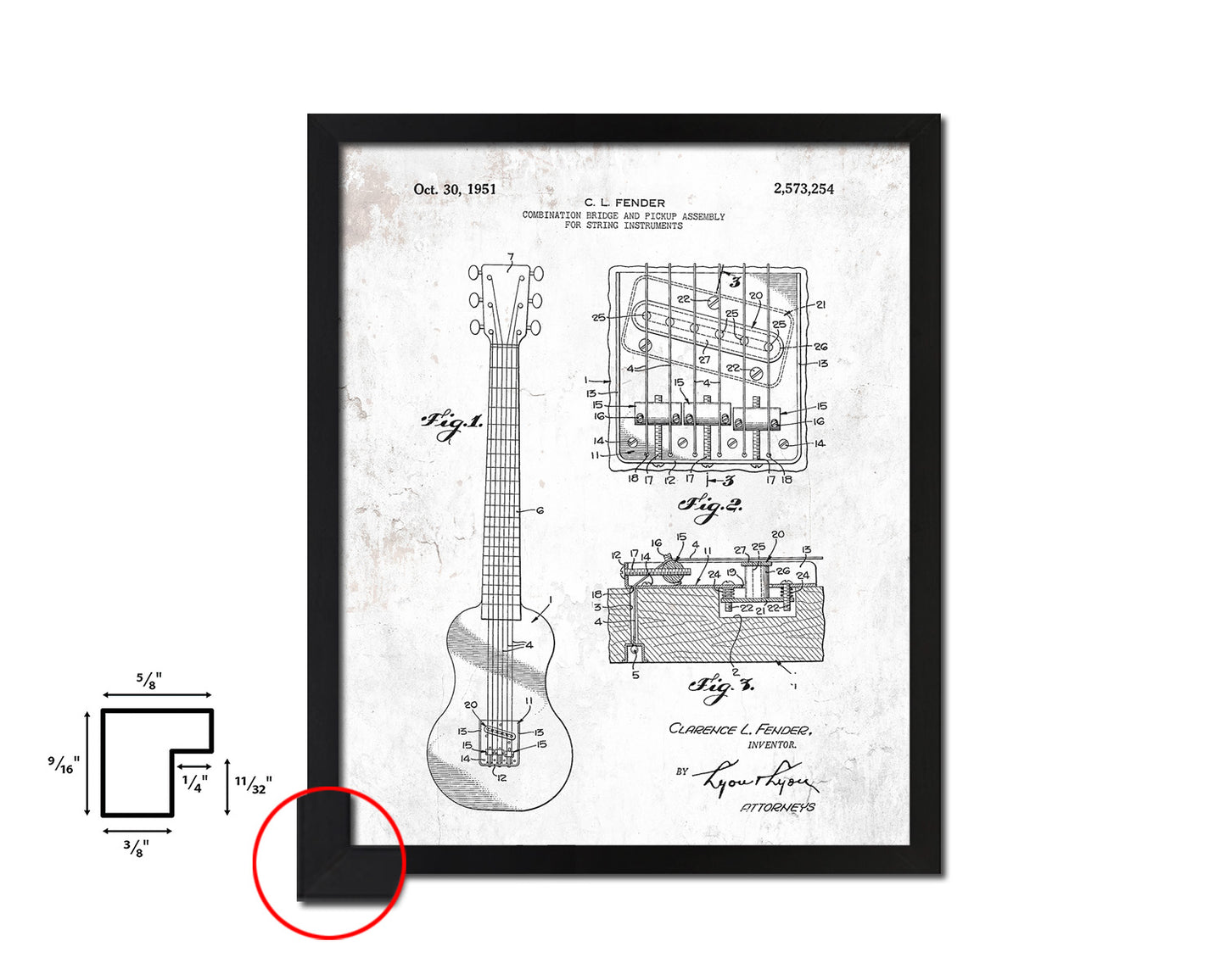 Guitar Bridge & Pickup Assembly Music Vintage Patent Artwork Black Frame Print Gifts