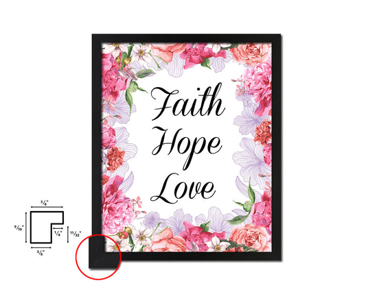 Faith Hope Love Quote Wood Framed Print Home Decor Wall Art Gifts