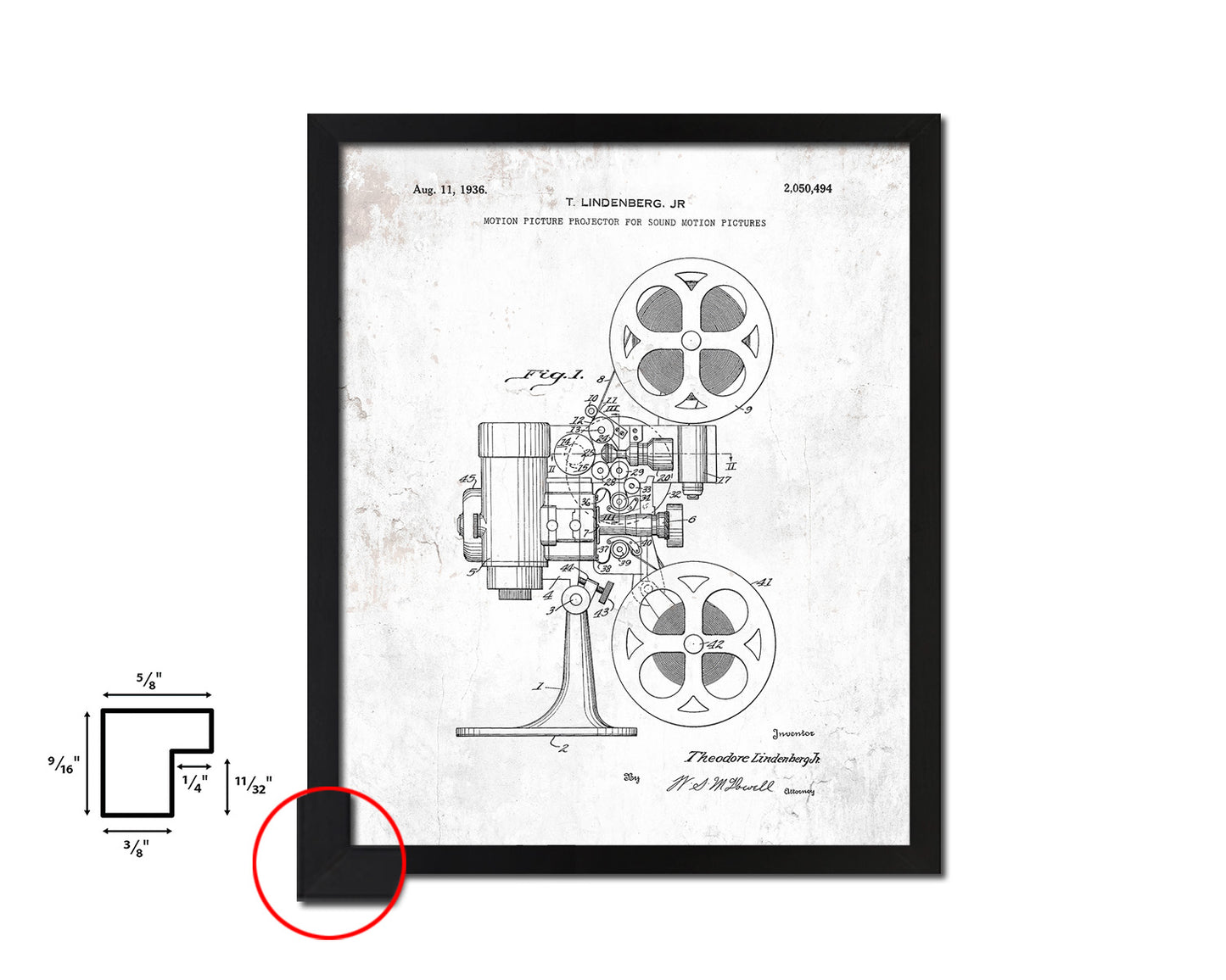 Picture Camera & Projector Motion Vintage Patent Artwork Black Frame Print Gifts