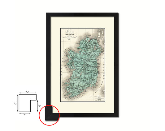 Ireland Old Map Wood Framed Print Art Wall Decor Gifts