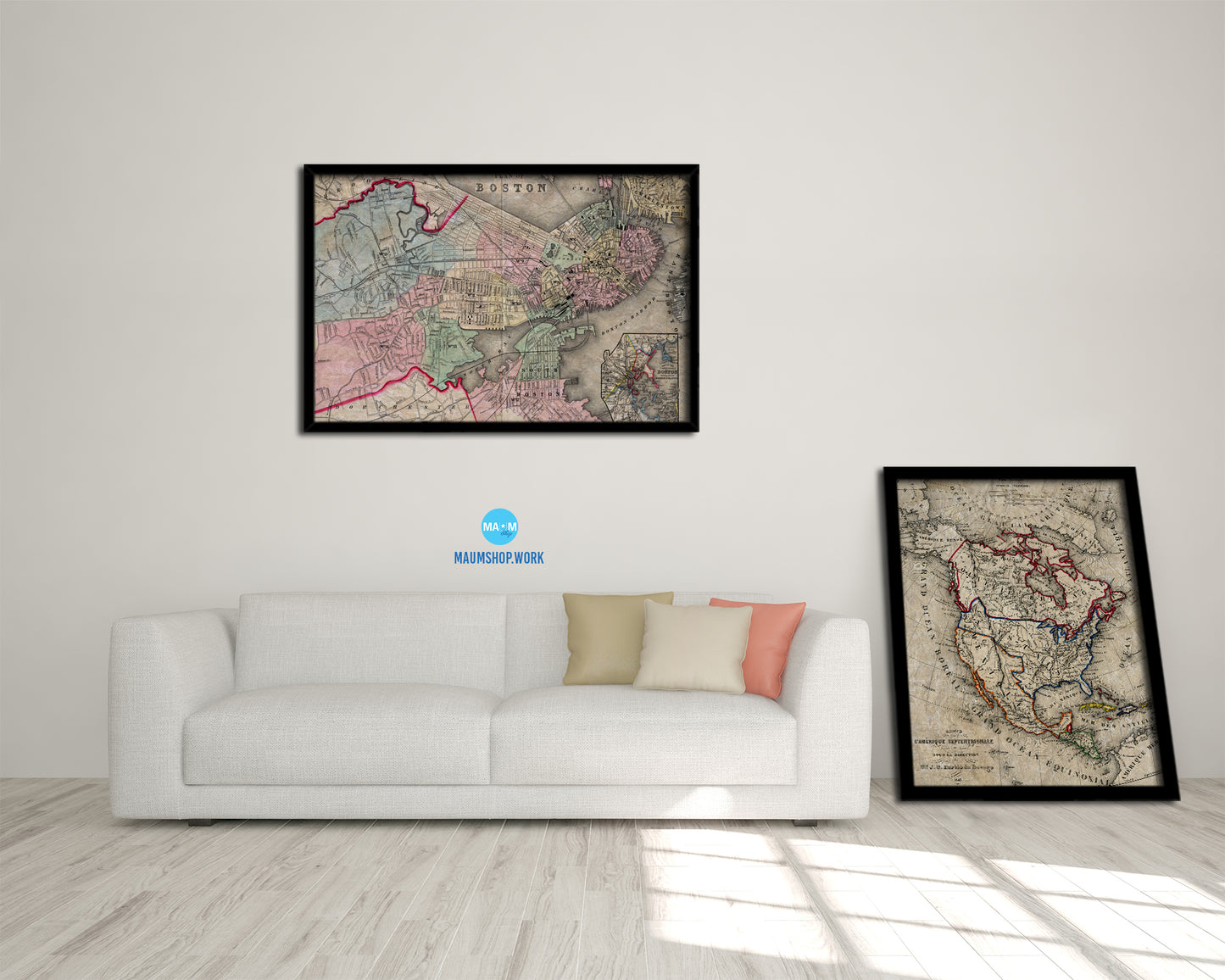 Boston Historical Map Framed Print Art Wall Decor Gifts