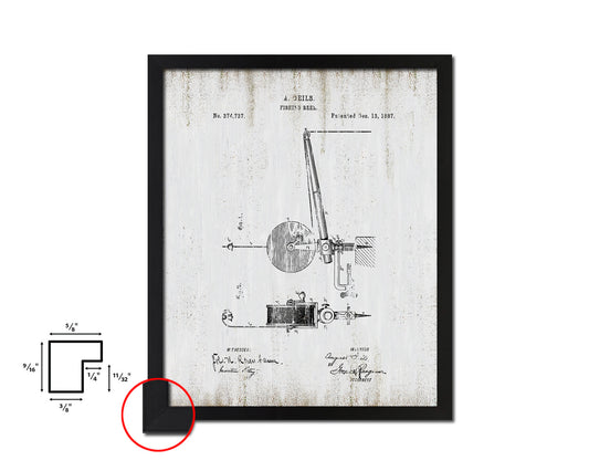 Reel Fishing Vintage Patent Artwork Black Frame Print Wall Art Decor Gifts