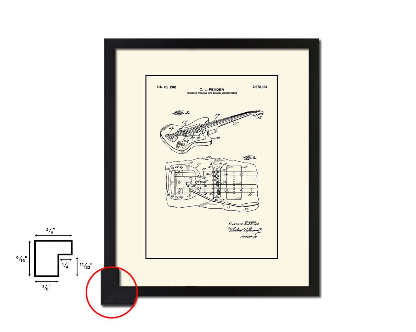 Electric Guitar Tremolo Music Vintage Patent Artwork Black Frame Print Gifts