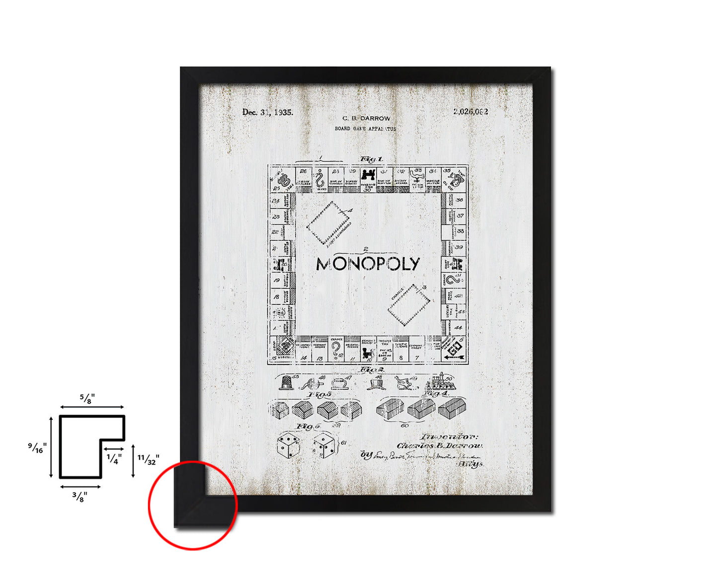 Monopoly Board Game Playing Card Vintage Patent Artwork Black Frame Print Gifts