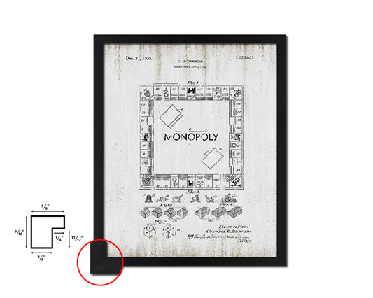 Monopoly Board Game Playing Card Vintage Patent Artwork Black Frame Print Gifts