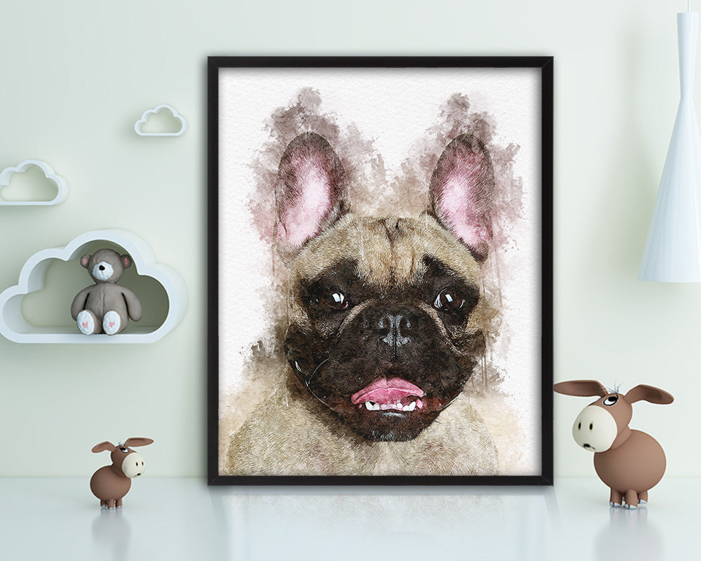 French Bulldog Dog Puppy Portrait Framed Print Pet Watercolor Wall Decor Art Gifts