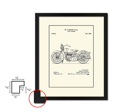 Cycle Support Motocycle Vintage Patent Artwork Black Frame Print Gifts