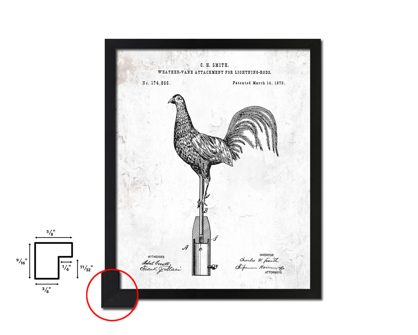 Weather-Vane Lightning Rods Farming Vintage Patent Artwork Black Frame Print Gifts