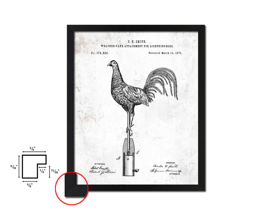 Weather-Vane Lightning Rods Farming Vintage Patent Artwork Black Frame Print Gifts