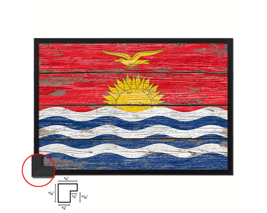 Kiribati Country Wood Rustic National Flag Wood Framed Print Wall Art Decor Gifts