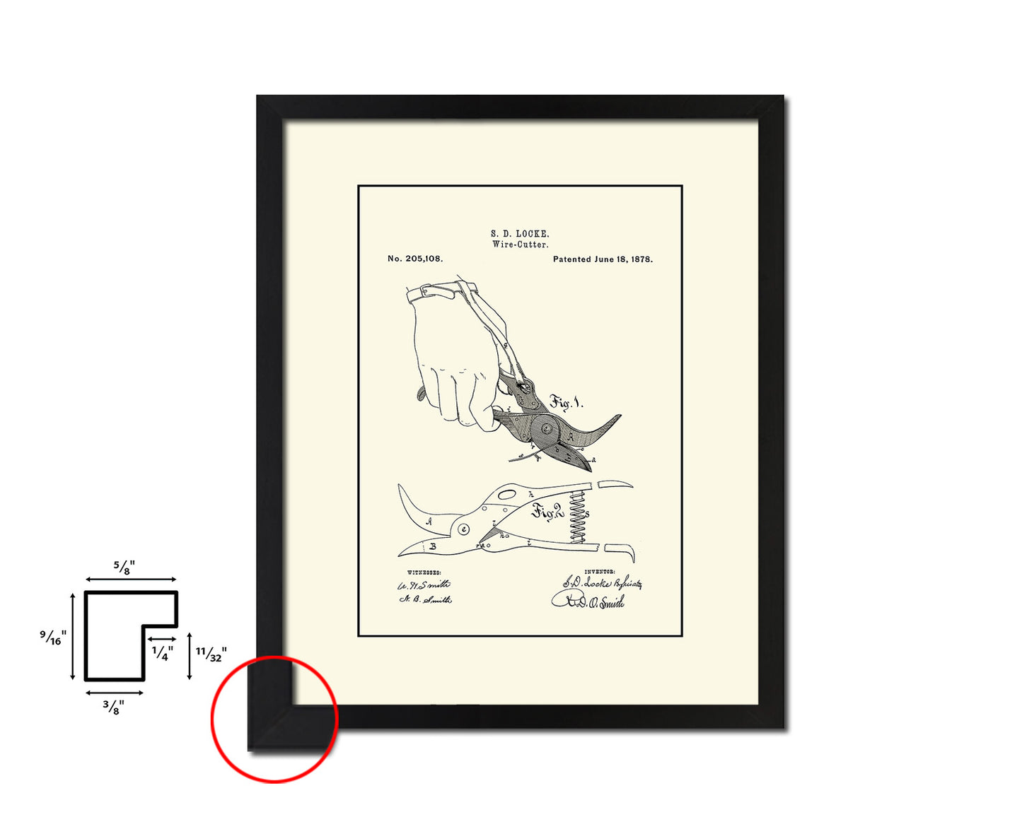 Wire Cutter Tools Vintage Patent Artwork Black Frame Print Gifts