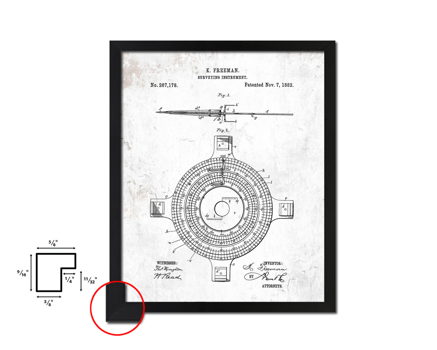 Surveying Instrument Tools Vintage Patent Artwork Black Frame Print Gifts