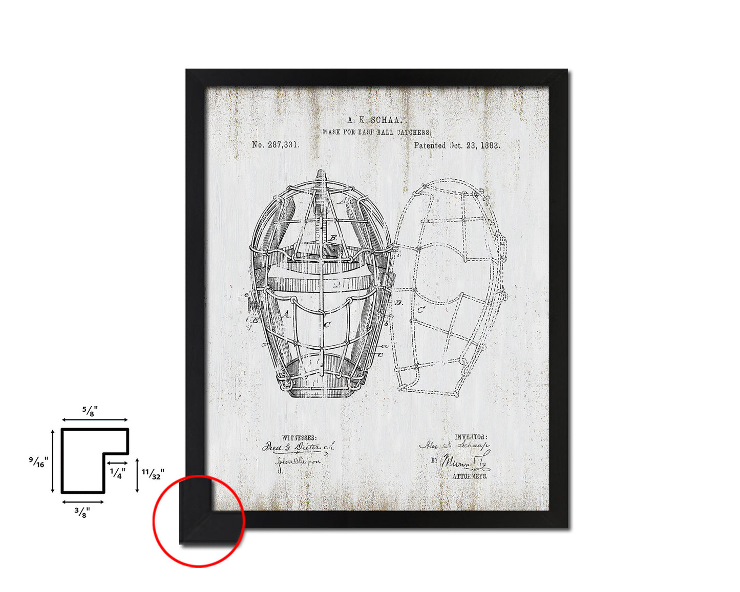 Baseball Mask for Catchers Sports Vintage Patent Artwork Black Frame Print Gifts