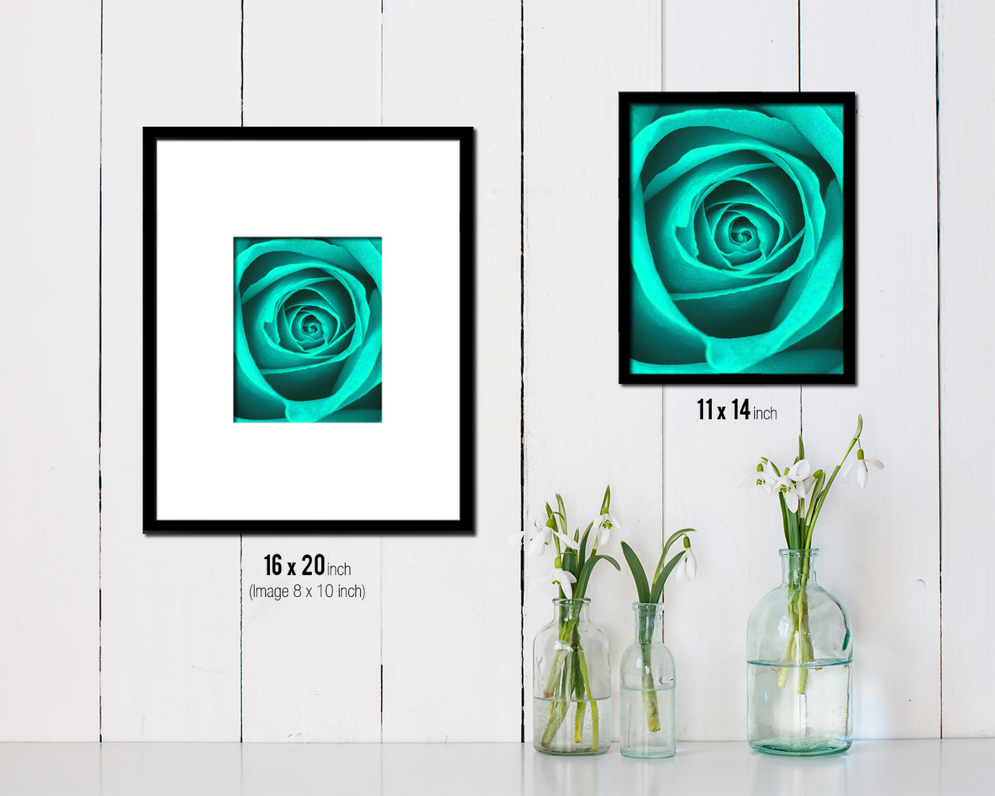 Rose Aqua Flower Wood Framed Paper Print Wall Decor Art Gifts