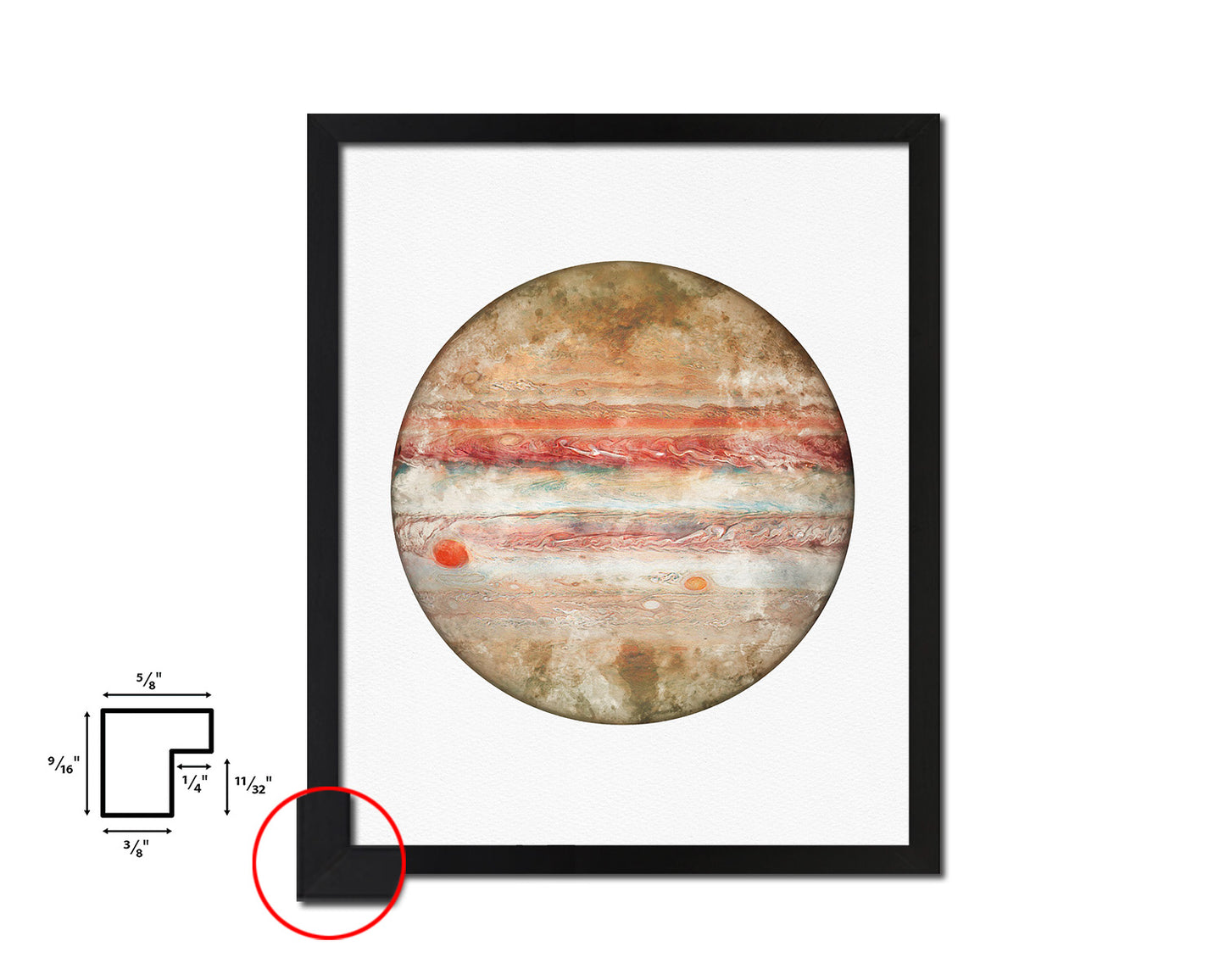 Jupiter Planet Prints Watercolor Solar System Wood Framed Paper Print Wall Art Decor Gifts