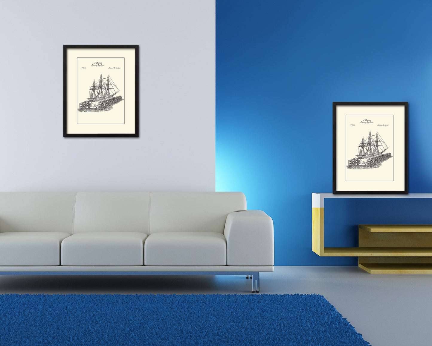 Floating Dock Nautical Vintage Patent Artwork Black Frame Print Gifts