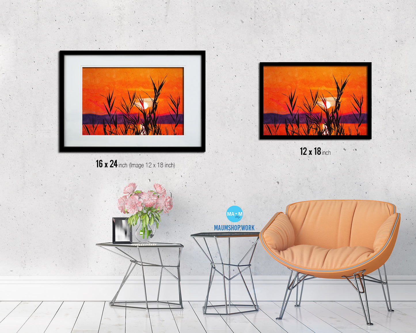 Sunset, Sea Artwork Painting Print Art Frame Home Wall Decor Gifts