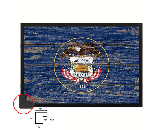 Utah State Rustic Flag Wood Framed Paper Prints Wall Art Decor Gifts