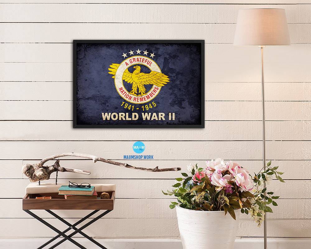 World War 2 Vintage Military Flag Framed Print Sign Decor Wall Art Gifts