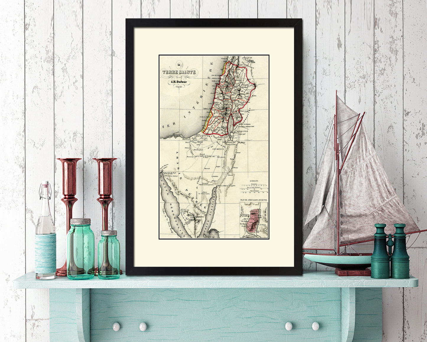 Holy Land Palestine Israel Antique Map Wood Framed Print Art Wall Decor Gifts