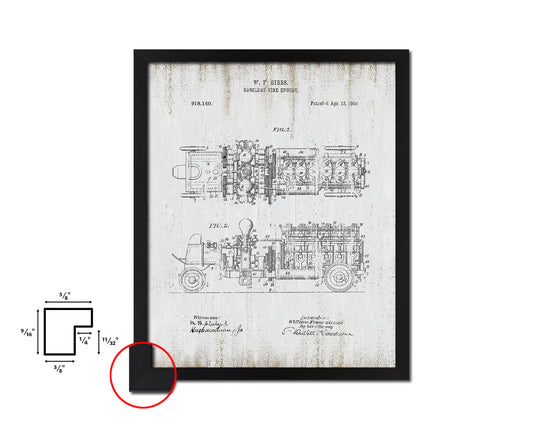 Gasoline Fire Engine Firefighter Vintage Patent Artwork Black Frame Print Gifts