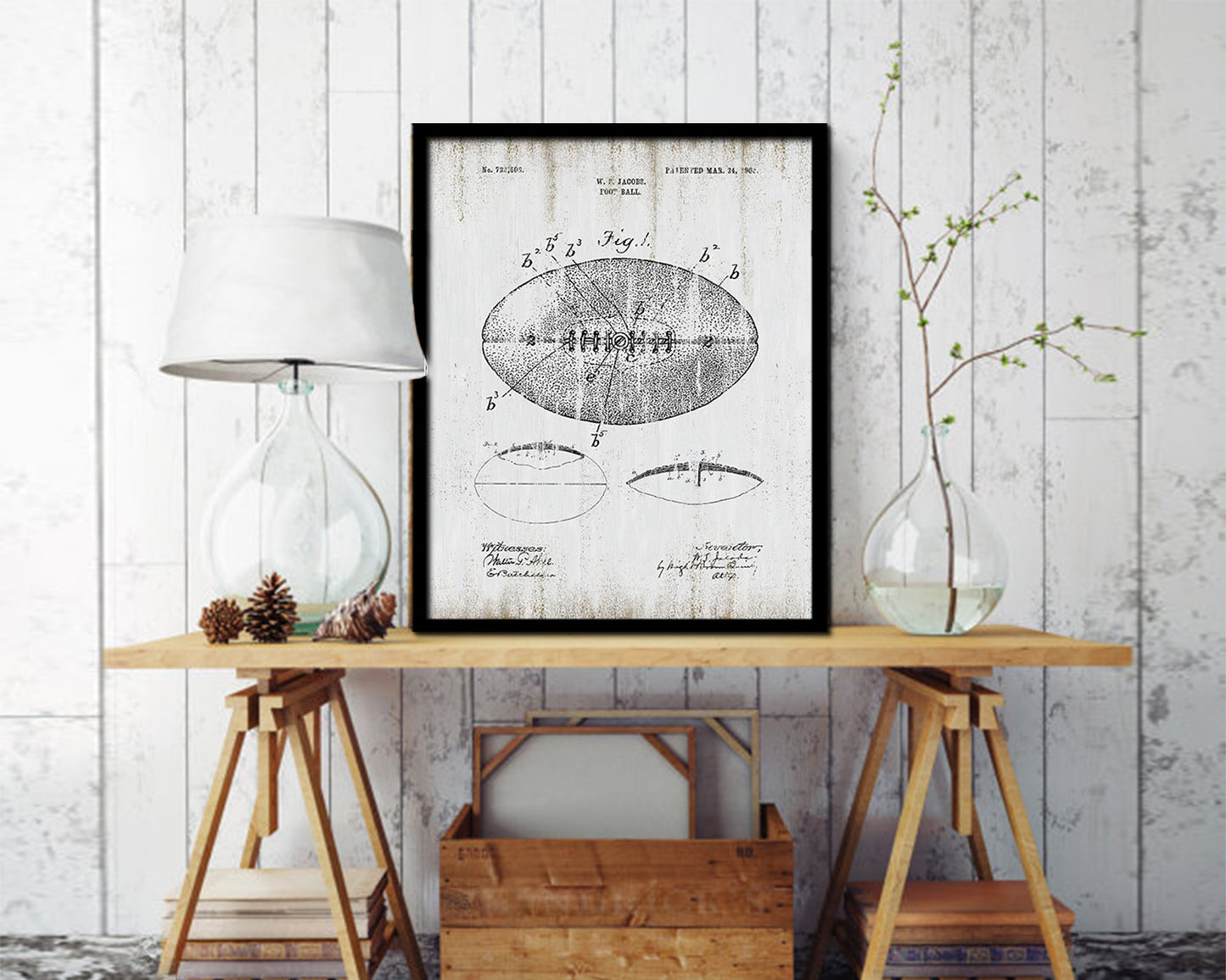 Football Sports Vintage Patent Artwork Black Frame Print Gifts