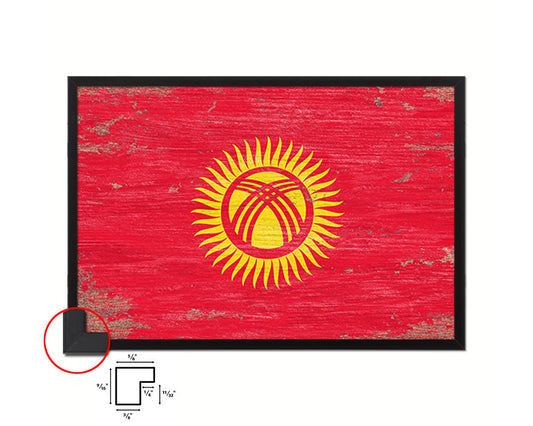 Kyrgyzstan Shabby Chic Country Flag Wood Framed Print Wall Art Decor Gifts