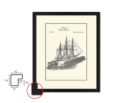 Floating Dock Nautical Vintage Patent Artwork Black Frame Print Gifts