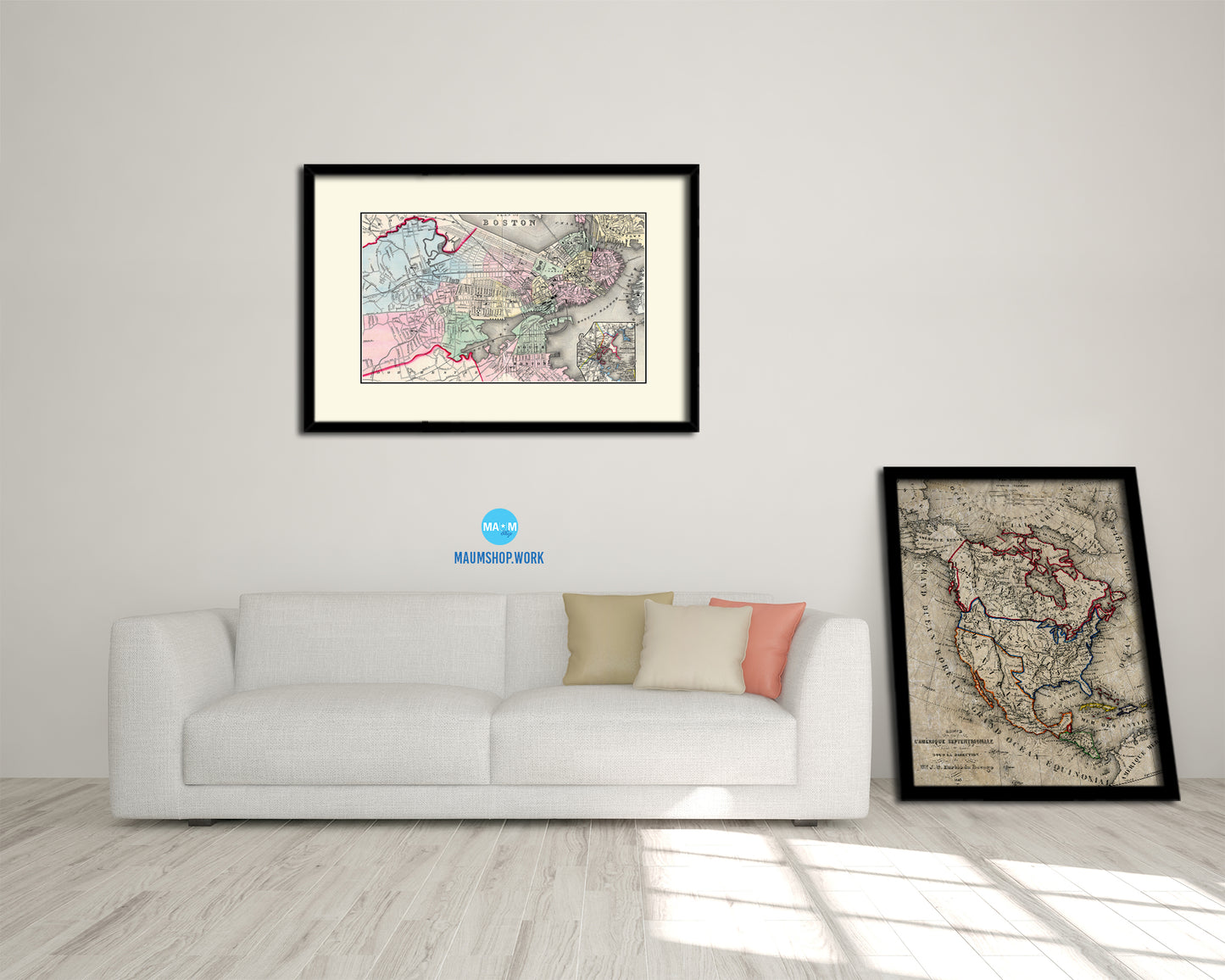 Boston Old Map Framed Print Art Wall Decor Gifts