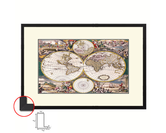 World hemispheres Frederick De Wit Amsterdam 1668 Old Map Framed Print Art Wall Decor Gifts