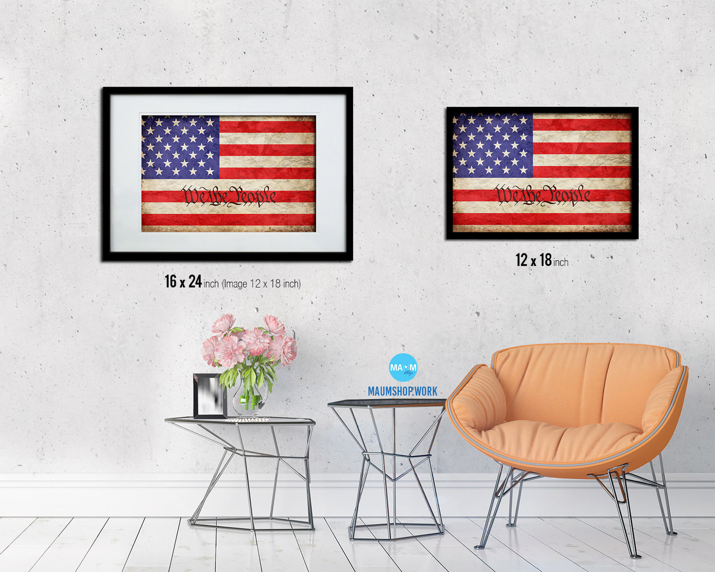 We the People Vintage Military Flag Framed Print Sign Decor Wall Art Gifts