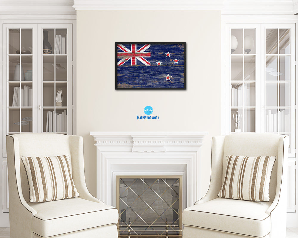 New Zealand Country Wood Rustic National Flag Wood Framed Print Wall Art Decor Gifts