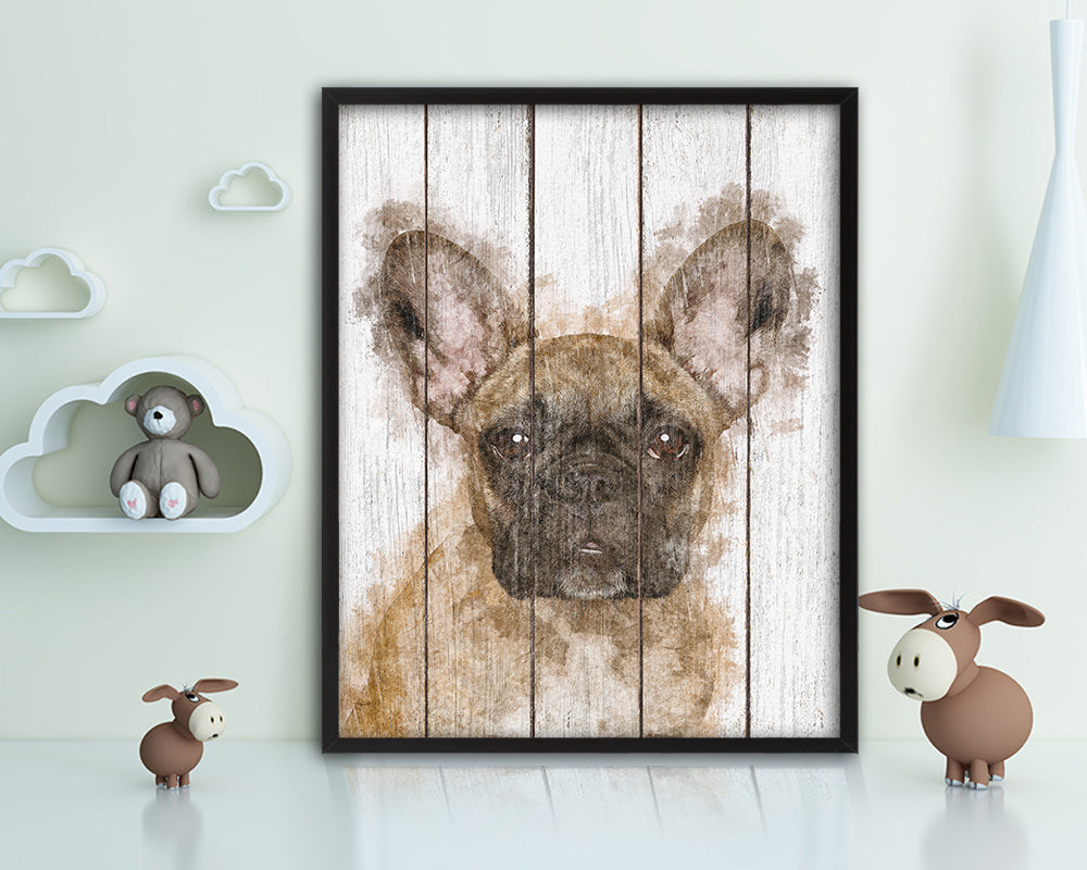 French Bulldog Dog Puppy Portrait Framed Print Pet Watercolor Wall Decor Art Gifts