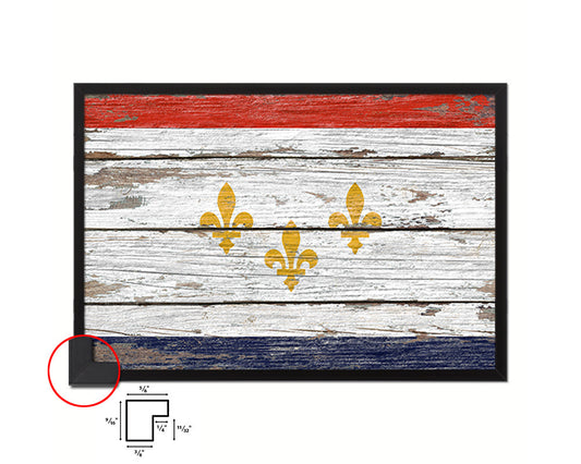 New Orleans City Louisiana State Rustic Flag Wood Framed Paper Prints Decor Wall Art Gifts