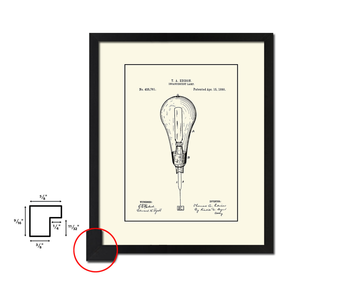 Light Bulb Edison Vintage Patent Artwork Black Frame Print Wall Art Decor Gifts