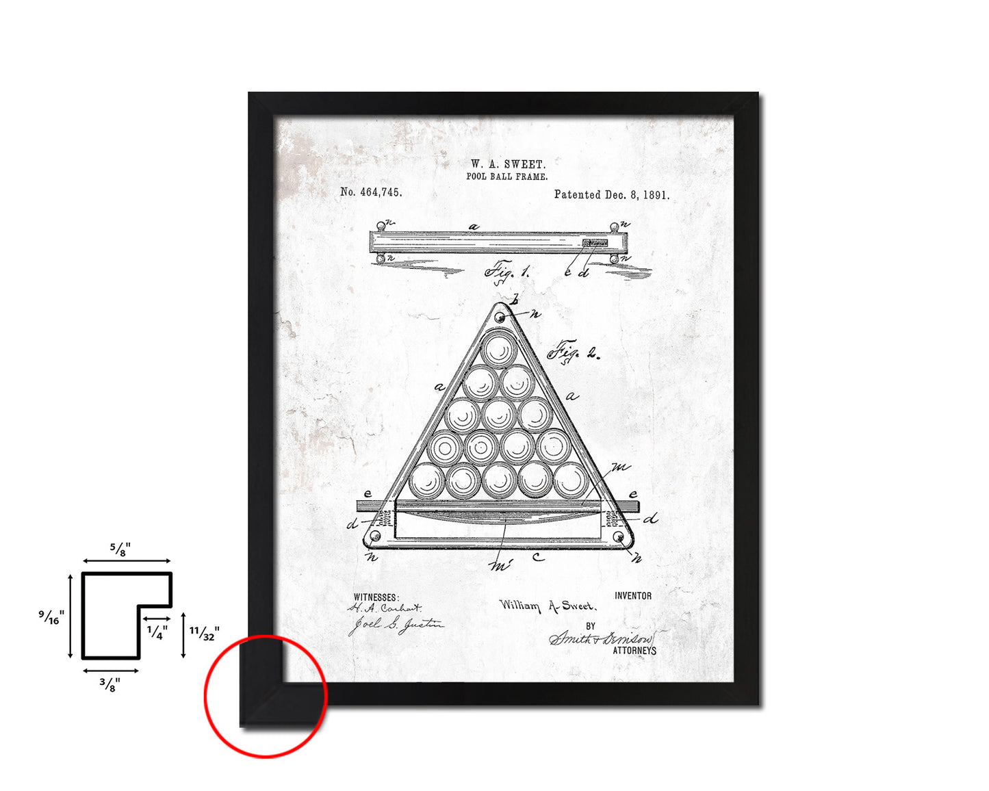 Billiard Pool Ball Frame Playing Card Vintage Patent Artwork Black Frame Print Gifts