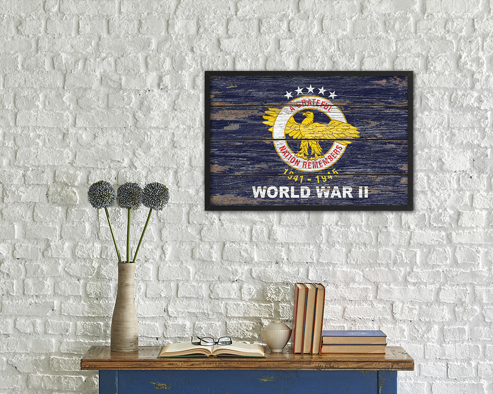 World War 2 Wood Rustic Flag Wood Framed Print Wall Art Decor Gifts