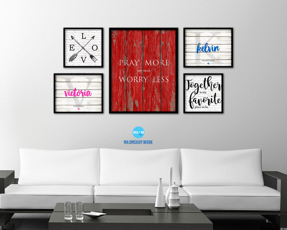 Pray more Worry less, Matthew 6:34 Quote Framed Print Home Decor Wall Art Gifts