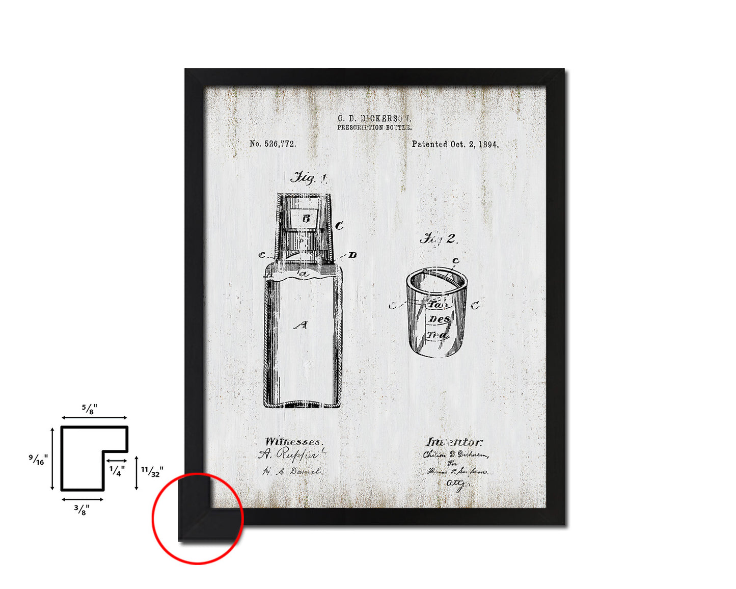 Prescription Bottle Pharmacist Vintage Patent Artwork Black Frame Print Gifts