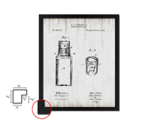 Prescription Bottle Pharmacist Vintage Patent Artwork Black Frame Print Gifts