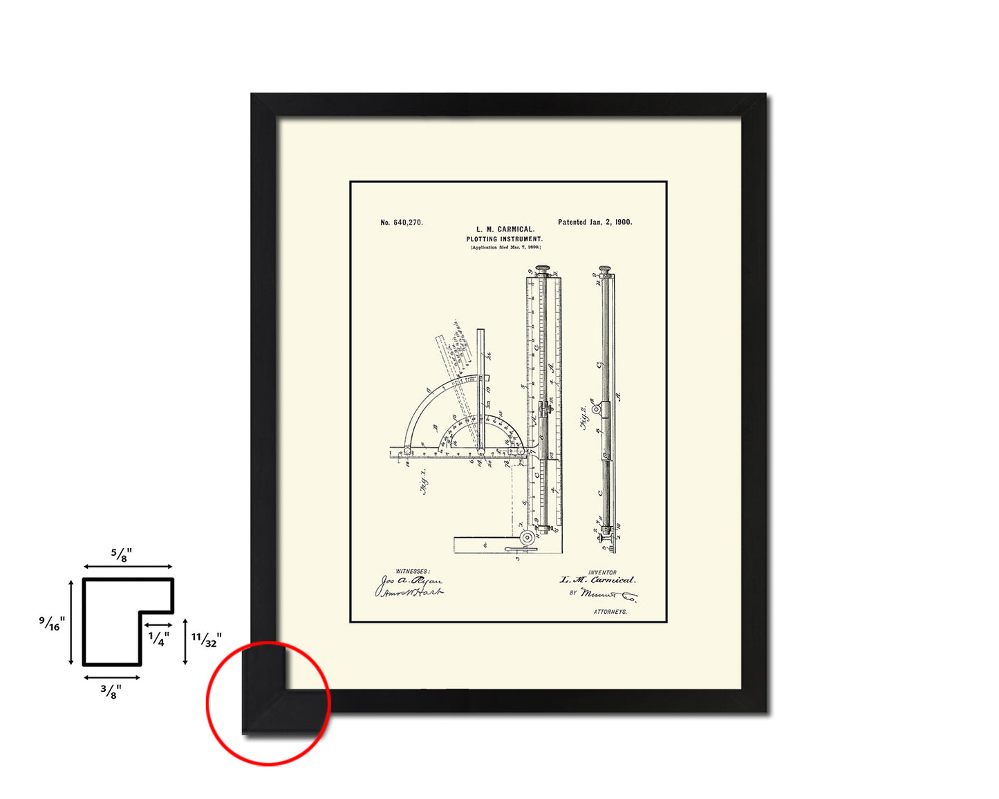 Plotting Instrument Office Vintage Patent Artwork Black Frame Print Gifts