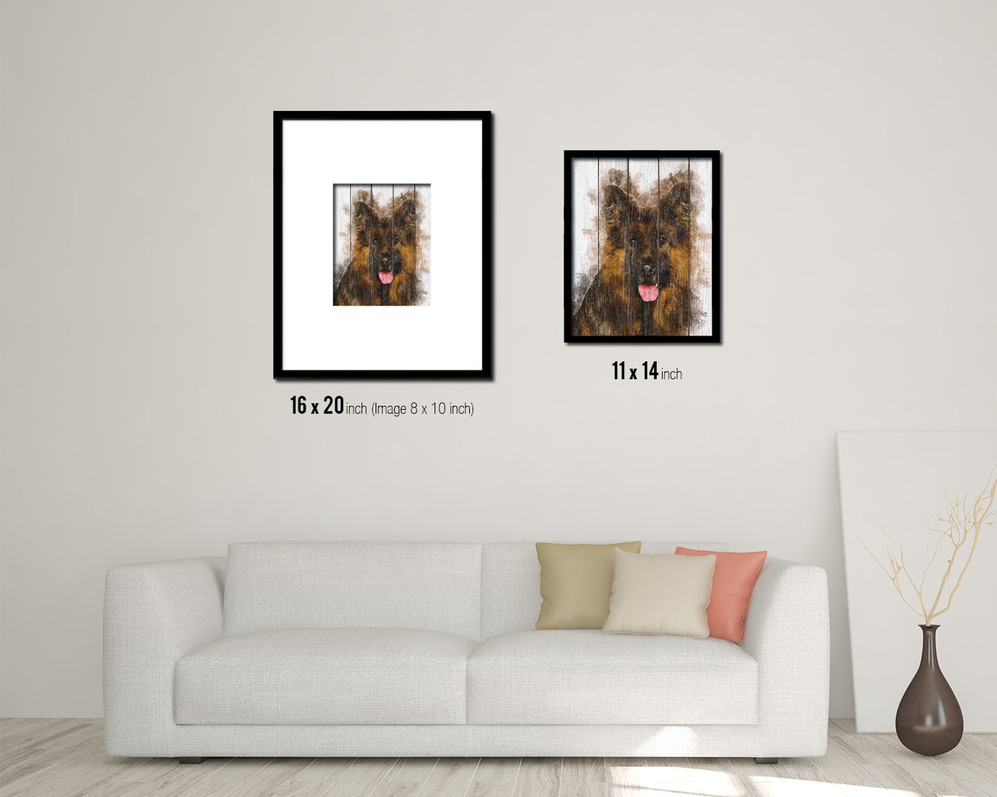 German Shepherd Dog Puppy Portrait Framed Print Pet Watercolor Wall Decor Art Gifts