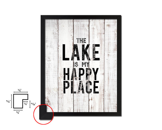 The Lake is my happy place White Wash Quote Framed Print Wall Decor Art