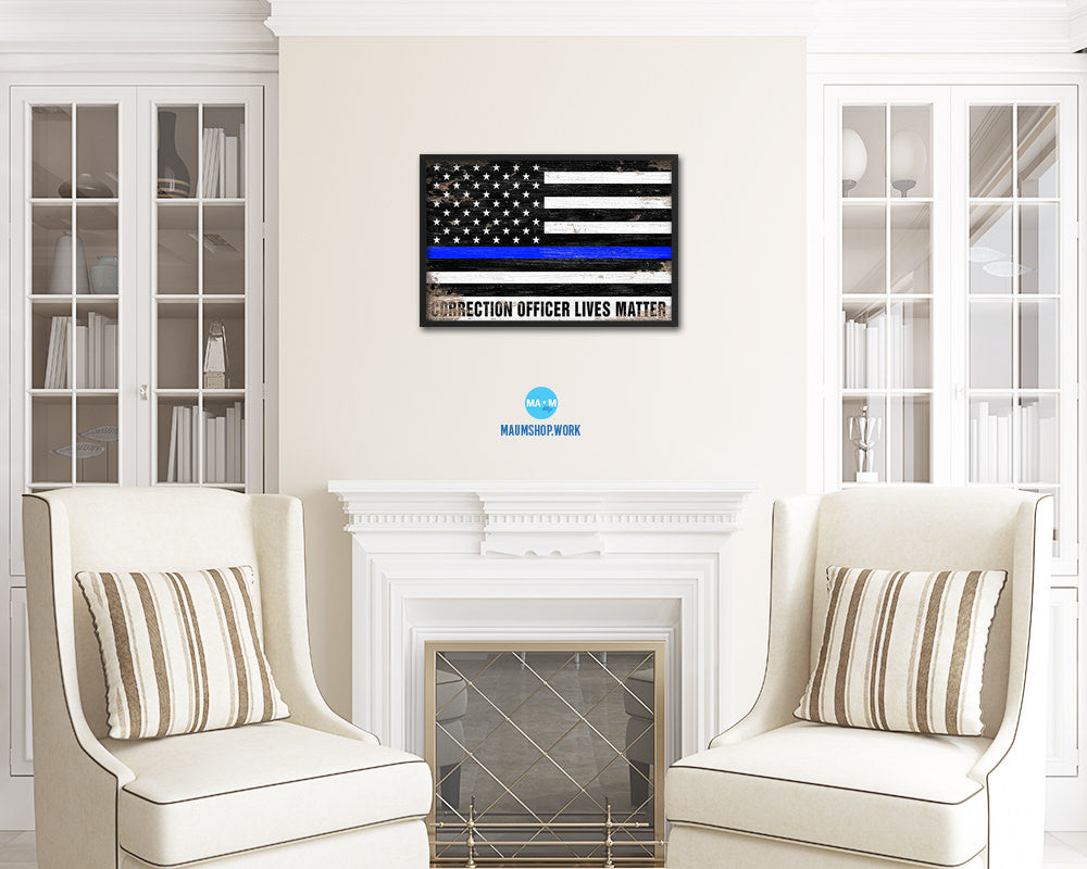 Thin Blue Line Honoring Law Enforcement, To protect & to serve, Correction officer lives matter Shabby Chic Military FlagArt