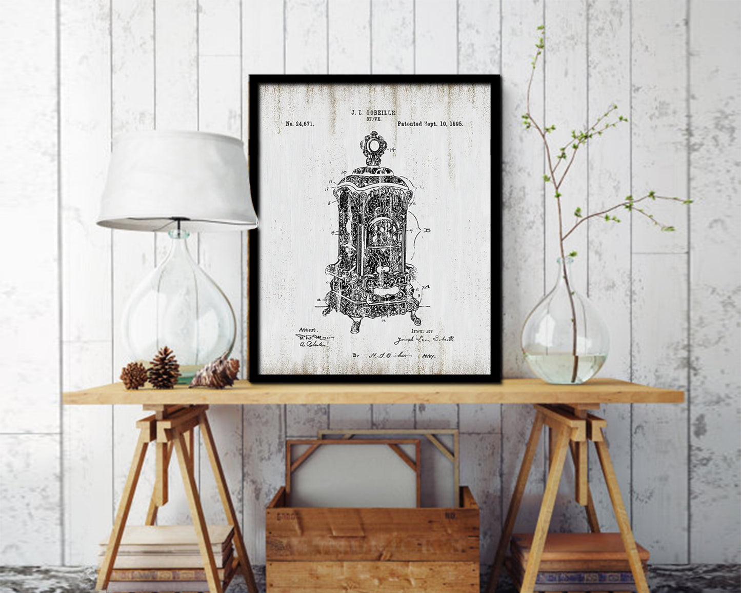 Stove Design Kitchen Vintage Patent Artwork Black Frame Print Wall Art Decor Gifts