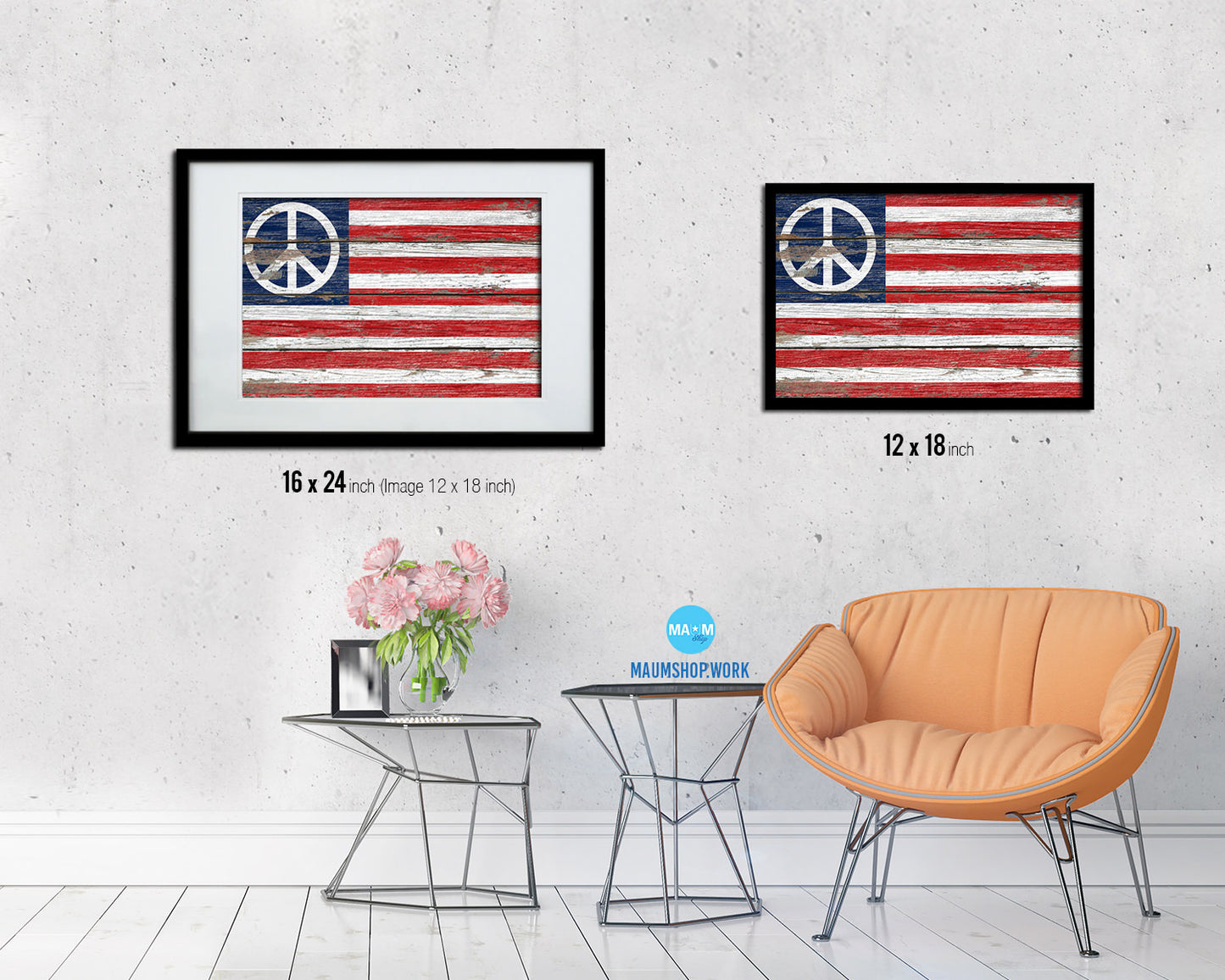 US Peace Sign Anti War American Wood Rustic Flag Wood Framed Print Wall Art Decor Gifts