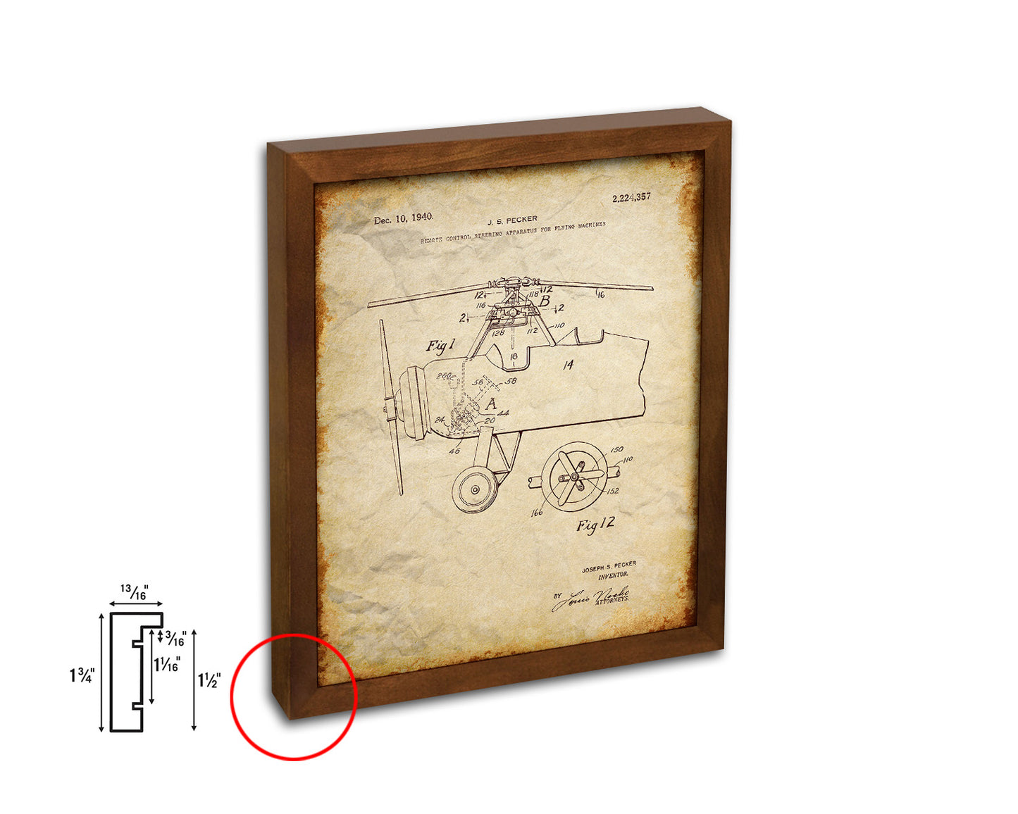 Remote Control Flying Machines Propeller Airplane Vintage Patent Artwork Walnut Frame Gifts