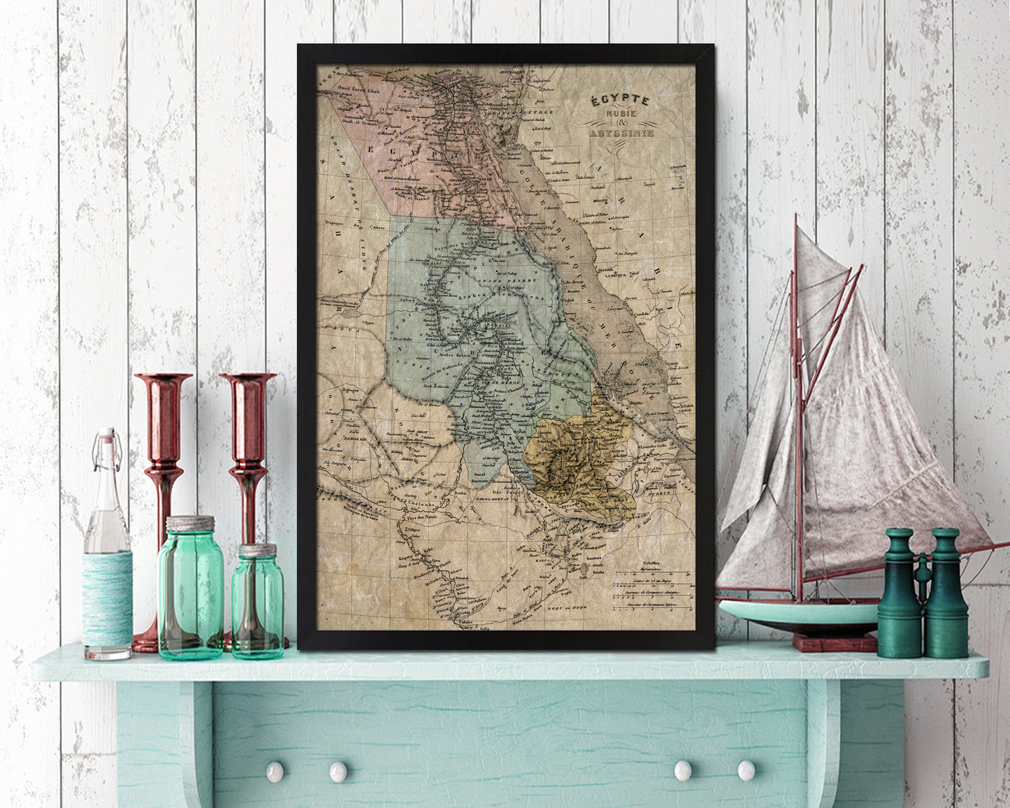 Egypt Nubia Abyssinia Africa Historical Map Wood Framed Print Art Wall Decor Gifts