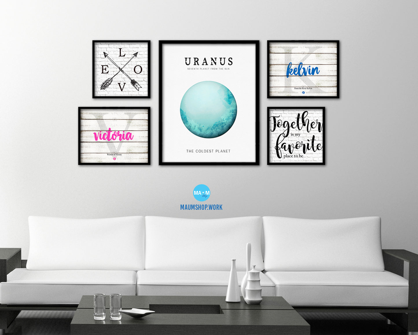 Uranus Planet Prints Watercolor Solar System Wood Framed Paper Print Wall Art Decor Gifts