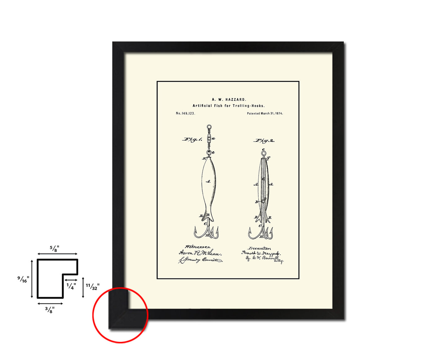 Artificial Fish Trolling Hooks Fishing Vintage Patent Artwork Black Frame Print Gifts